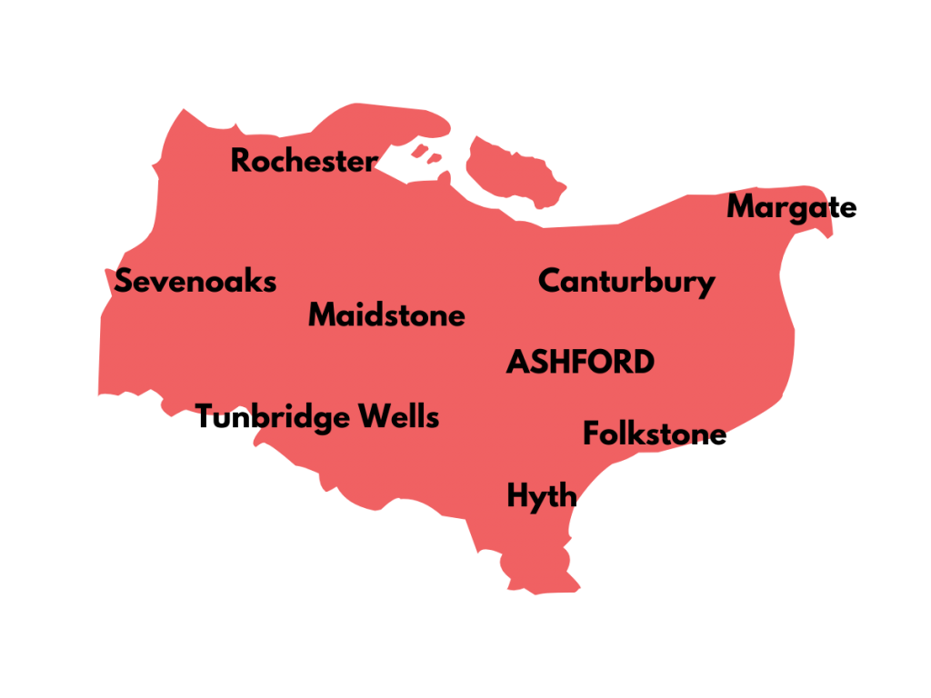 Map of Kent, service areas for Hughes Heating
