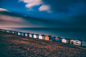 Row of beach huts, Whitstable, Kent, UK